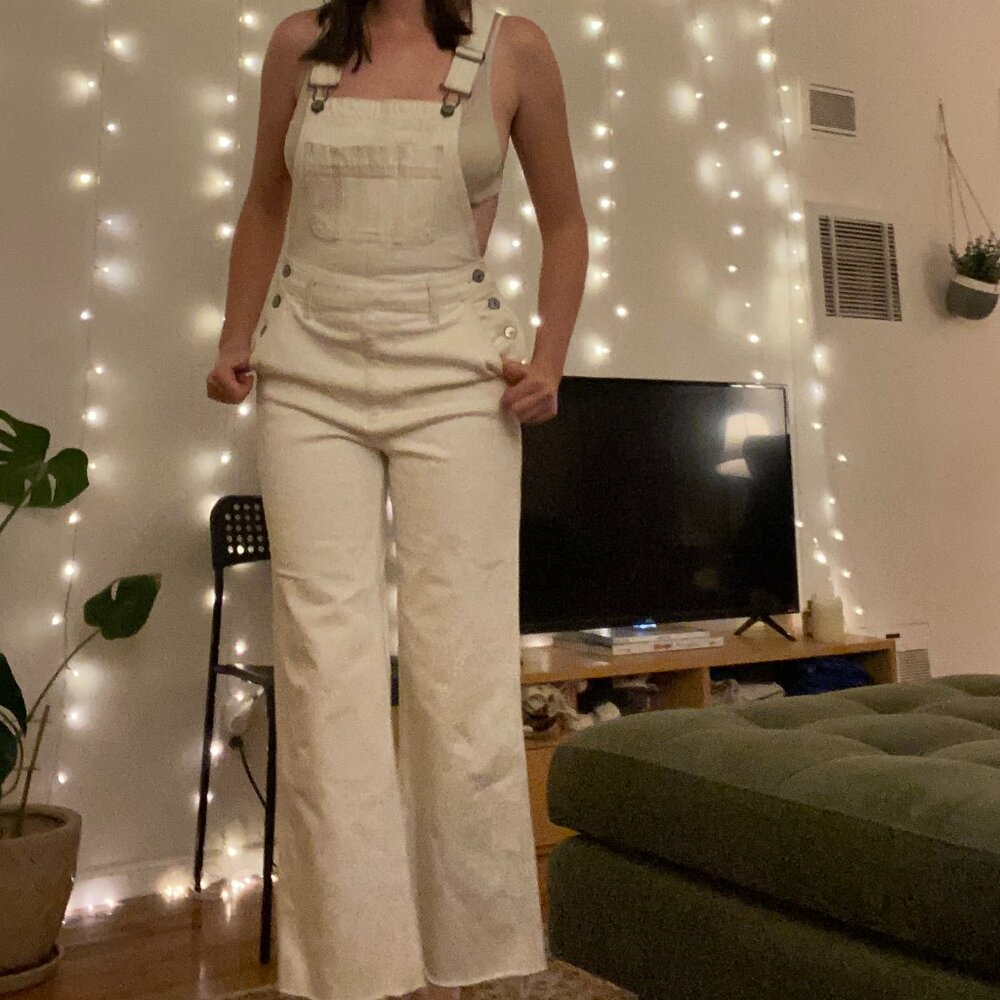 White denim overalls